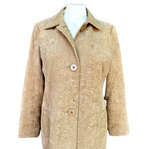 Vtg Ecru Brocade Coat Womens‎ 12 Knee Length Textured Lined Pockets Old Money